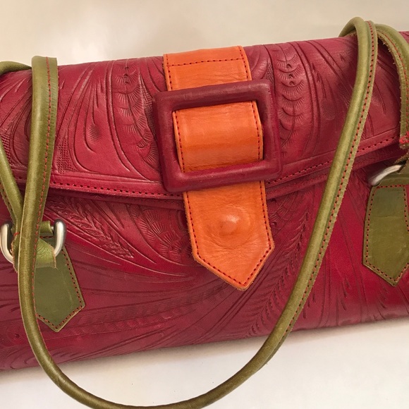 Handbags - Vintage Hand Tooled Leather Satchel, Paraguay